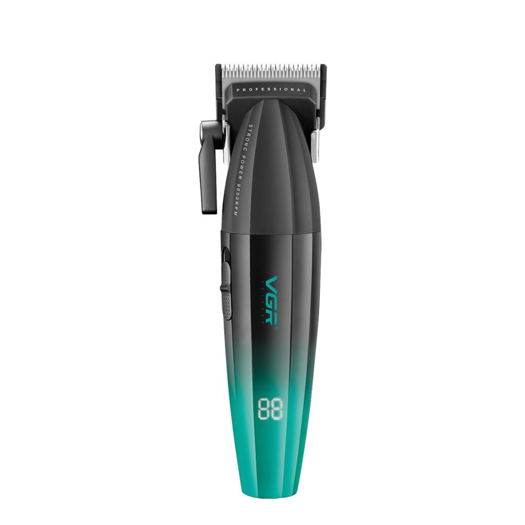 ماشین اصلاح موی سر و صورت وی جی آر مدل V-003، دارای صفحه نمایشگر، منبع انرژی باتری قابل شارژ، جنس تیغه سرامیک، مدت زمان شارژ 180 دقیقه و مدت زمان استفاده پس از شارژ 250 دقیقه