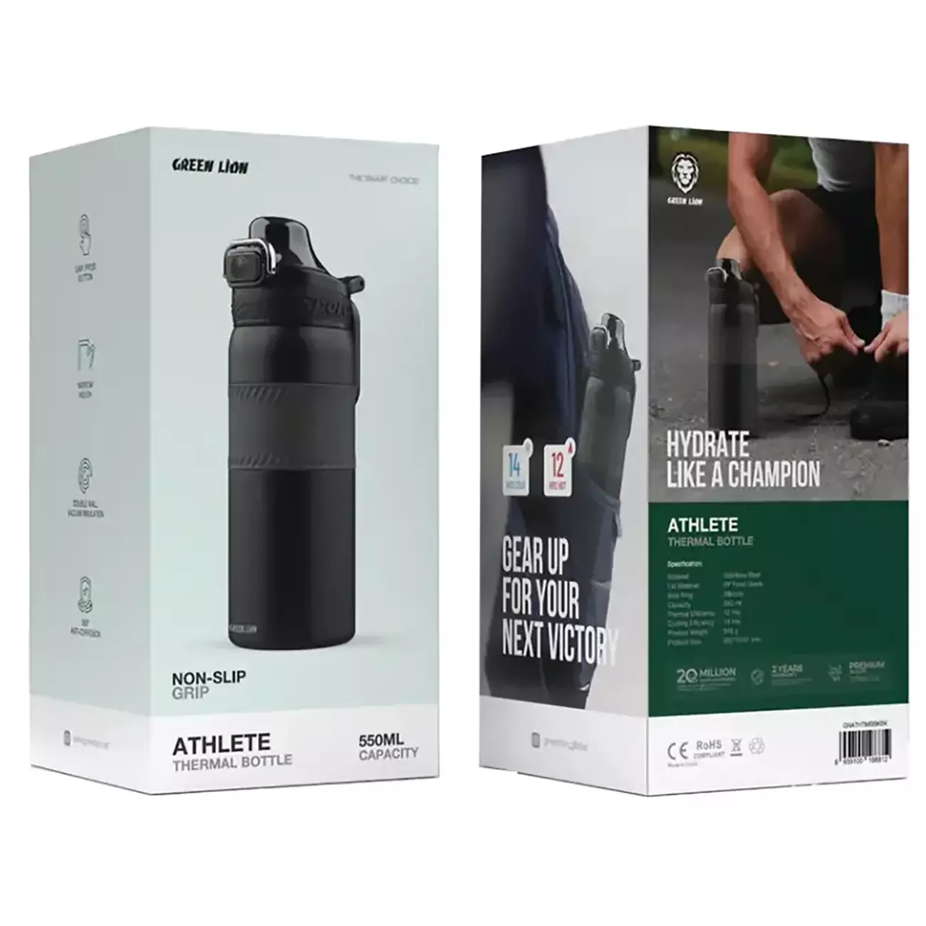 477067 فلاکس ورزشی گرین لاین Green Lion Athlete Thermal Bottle GNATHTMBBK 188836 - Image 1