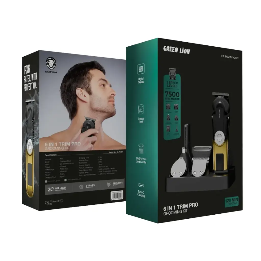 Green Lion 6 in 1 Trim Pro Grooming Kit - Black - 04 ریش تراش گرینGreen Lion 6 in 1 Trim Pro Grooming Kit - Black 950428 - Image 1