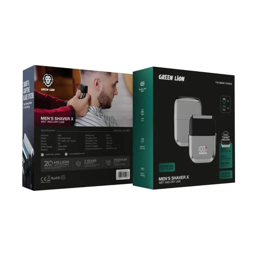 Green Lion Men's Shaver X Wet and Dry Use - Silver - 05 ریش تراش شیور گرینایکس 951036 Green Lion Men's Shaver X Wet and Dry Use - Silver - Image 1