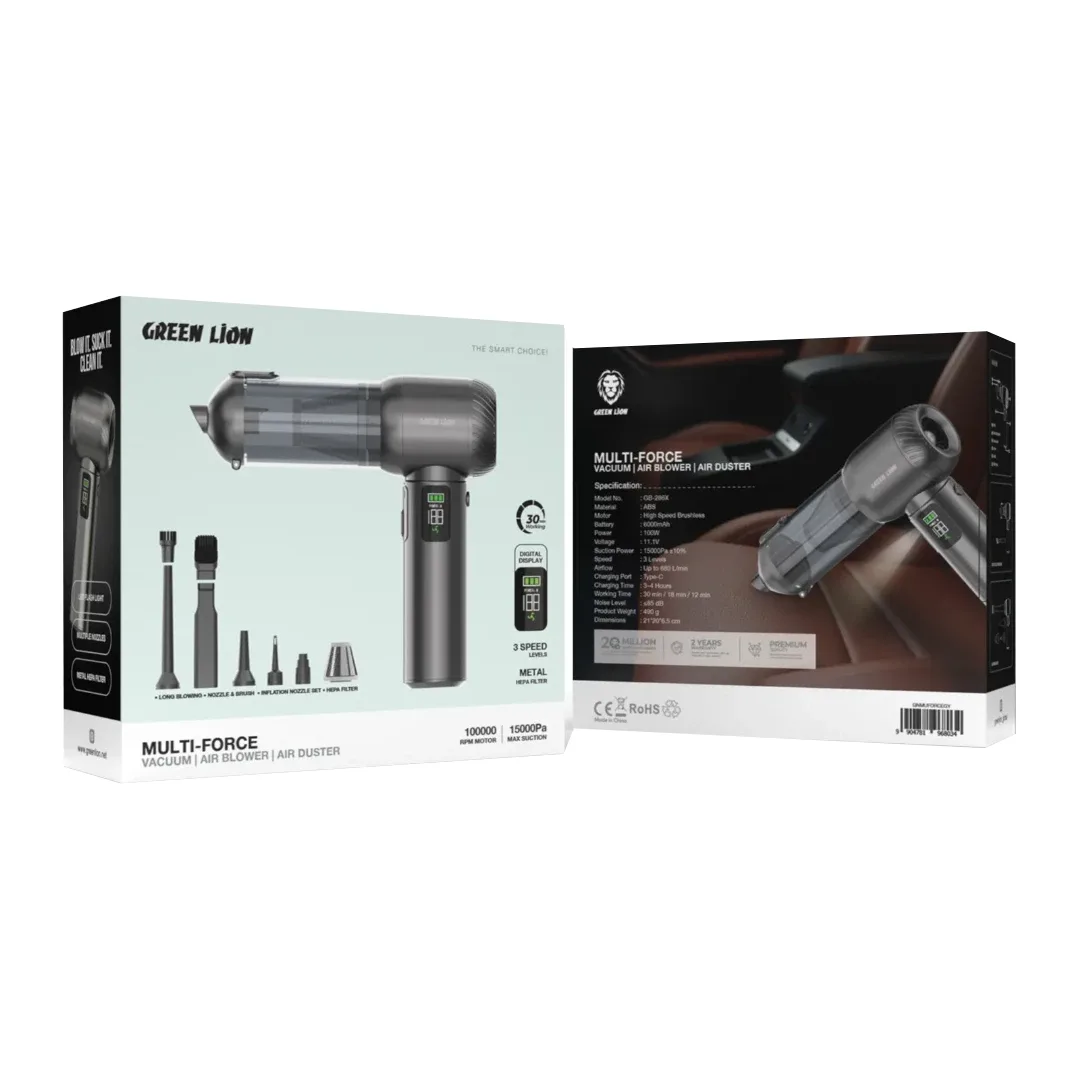 Green Lion Multi-Force - Vacuum, Air Blower, Air Duster - Silver (4)- (1) جارو شارژی 6کاره گرین 968034 Multi-Force - Vacuum, Air Blower, Air Duster - Gray - Image 1