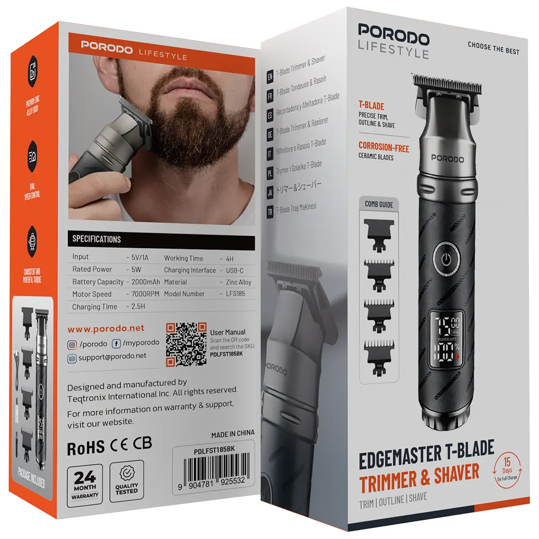 Porodo-Lifestyle-Edgemaster-T-Blade-Trimmer-Shaver-Black-6 ماشین اصلاح و شیور پورودو T-Blade Trimmer & Shaver 925532 - Image 1