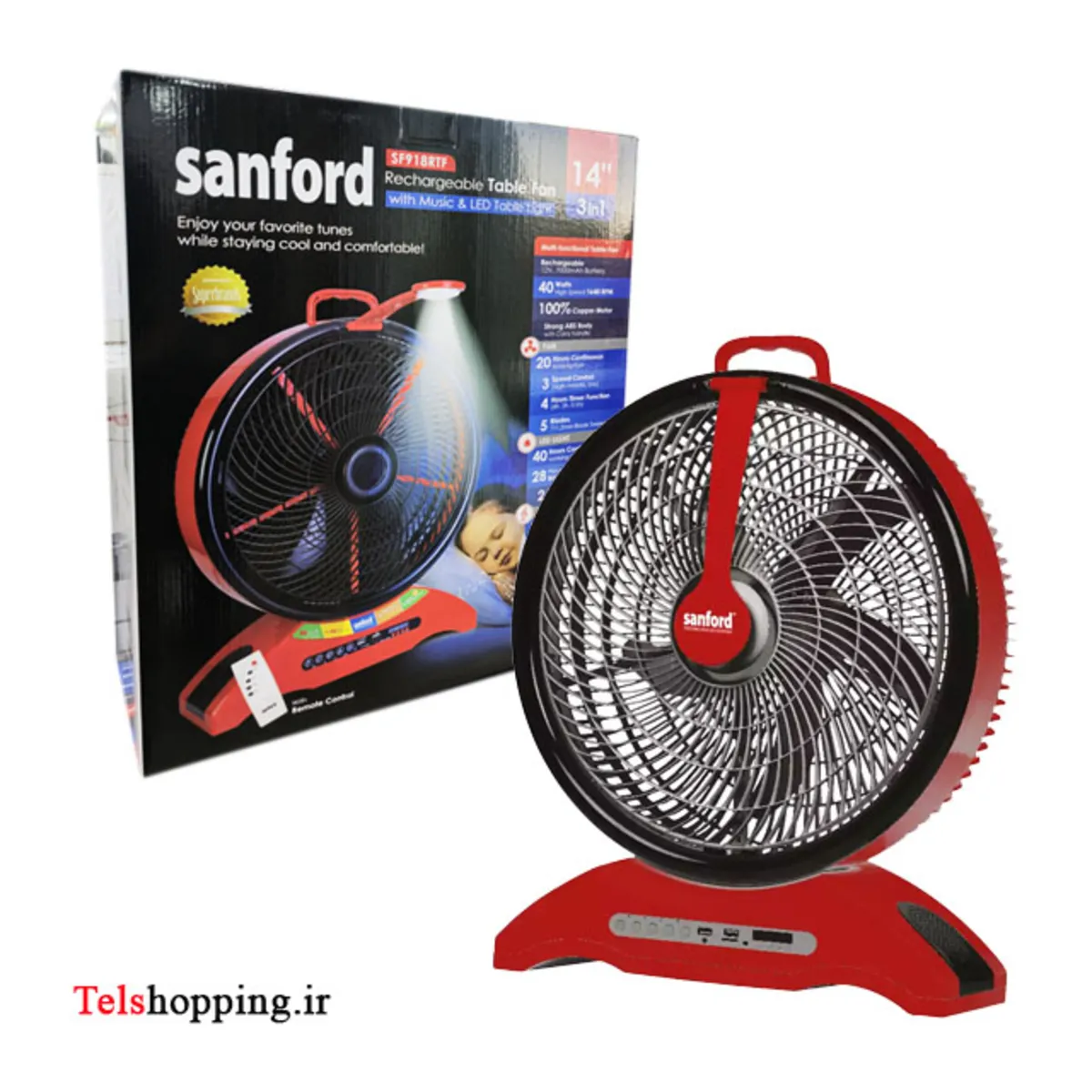 SANFORD Rechargeable Fan SF918RTF_00 پنکه شارژی ۳کاره سانفورد مدل 918 - Image 1
