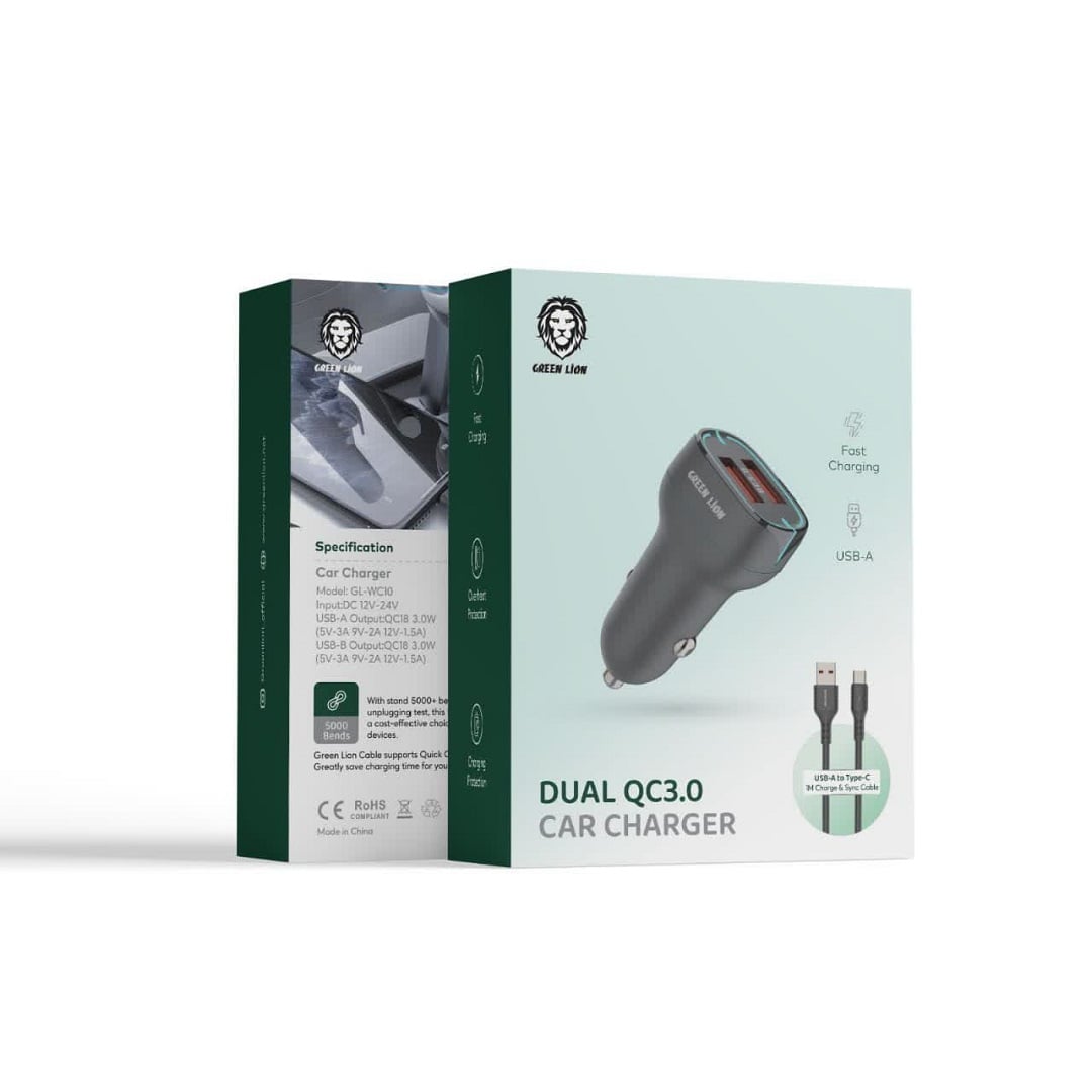 photo5809255094.webp شارژر فندکی ماشین دو پورت QC 3.0 گرین Green Dual QC 3.0 car charger 130111 - Image 1