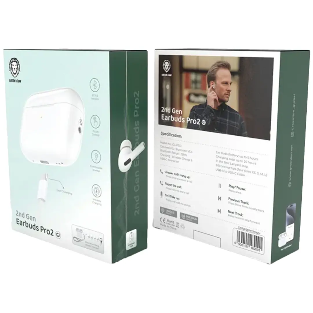Green Lion 2nd Gen Earbuds Pro with ENC Type-C - White ایرپاد گرین Green Lion 2nd Gen Earbuds Pro 2 with ENC Type-C - 185361 - Image 1