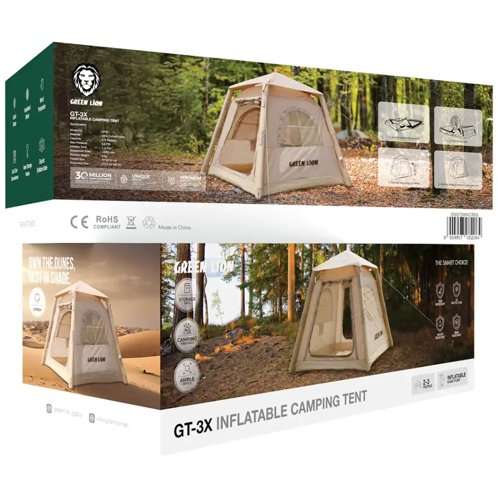 Green Lion GT-3X Inflatable Camping Tent - Beige چادر مسافرتی گرین Green Lion GT-3X Inflatable Camping Tent ping Tent 082064 - Image 1