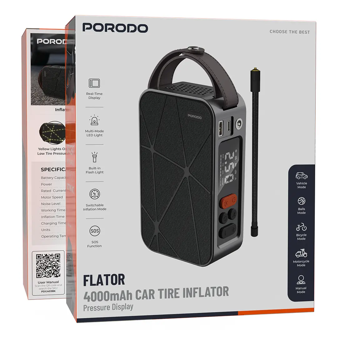 Porodo Flator 4000mAh Car Tire Inflator with Pressure Display پمپ باد شارژی فلاتور پورودو ۷۷۱۰۸۸ - Image 1