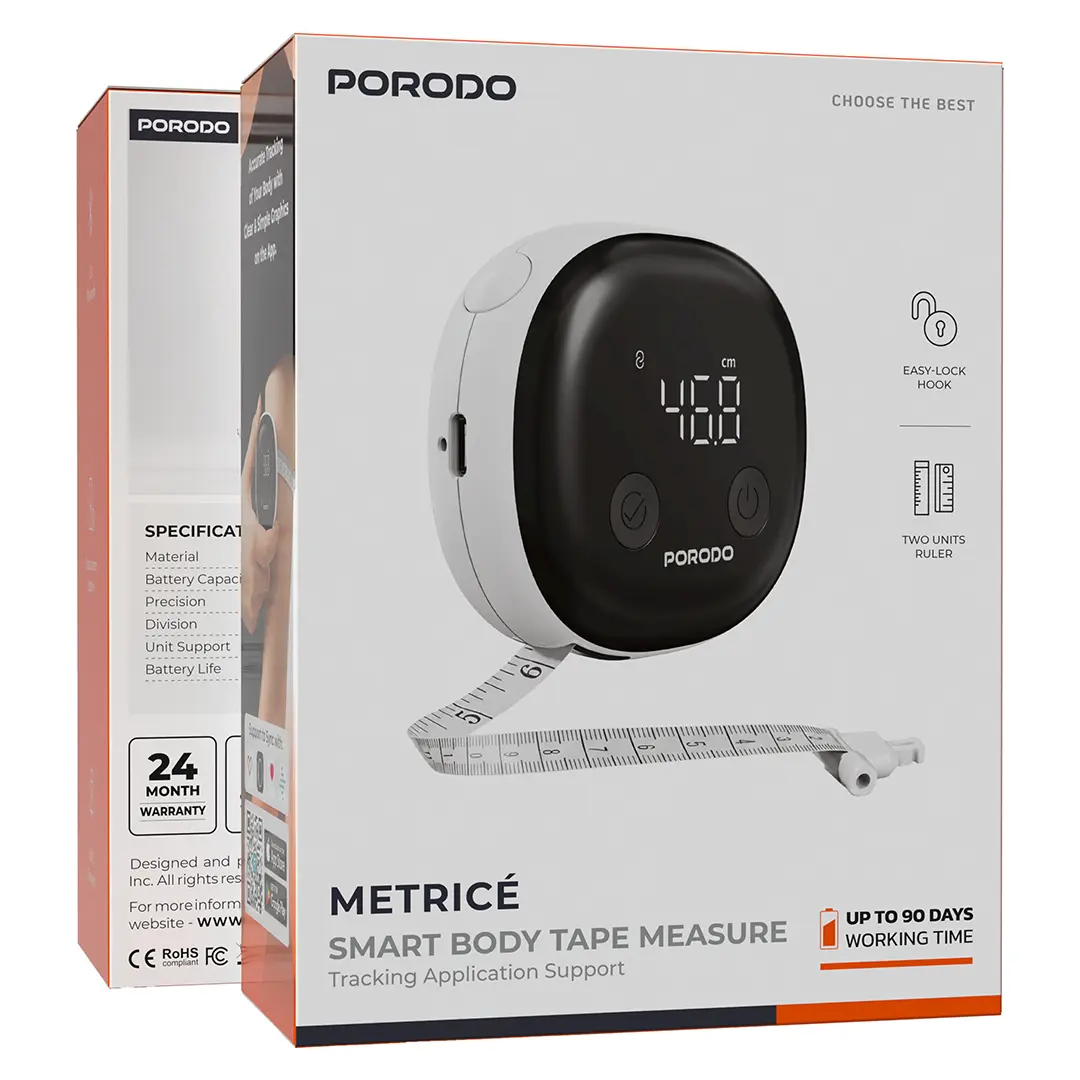 Porodo Metrice Smart Body Tape Measure with Bluetooth - White متر دیجیتال ۱۵۰سانت پورودو ۷۶۹۹۶۲ - Image 1