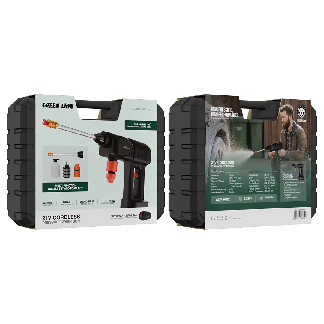 Green-Lion-21V-Cordless-Pressure-Wash-Gun-18000mAh-Black-2 کارواش شارژی 18000 گرین 157540 - Image 1
