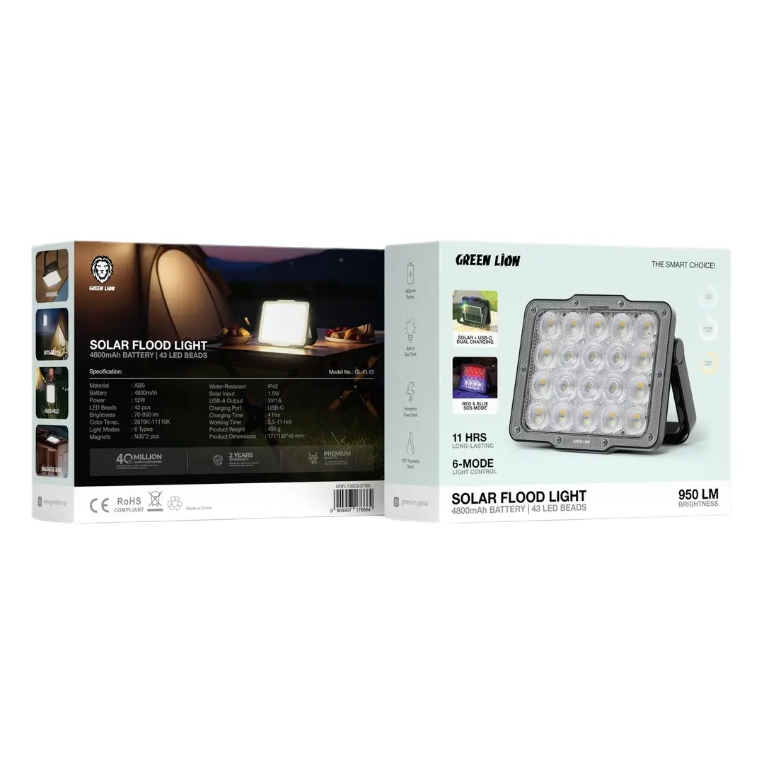 Green Lion Solar Flood Light 4800mAh 950LM - Black چراغ روشنایی سولار شارژی 950 لومن گرین 176664 - Image 1
