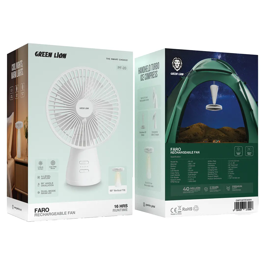 Green-Lion-FARO-Rechargeable-Fan-White پنکه شارژی کوچک گرین 173908 - Image 1
