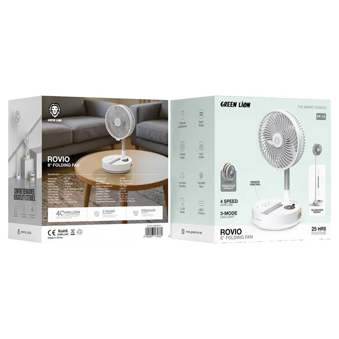 Green-Lion-Rovio-8_-Folding-Fan-White-1 پنکه شارژی رویو گرین 175360 - Image 1