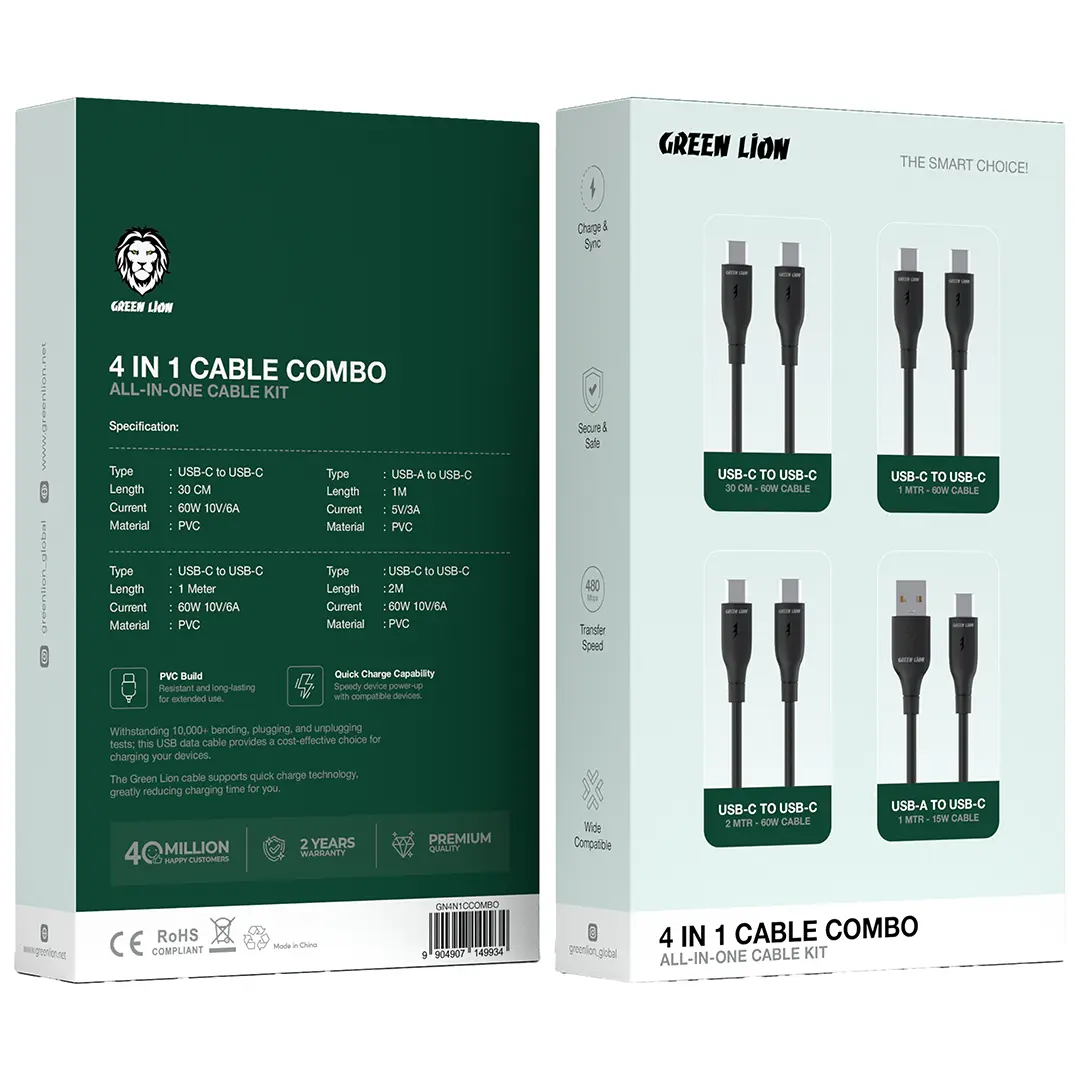 Green Lion 4 in 1 Cable Combo All-In-One Kit (1) ست کابل شارژر 4 عددی گرین 149934 - Image 1